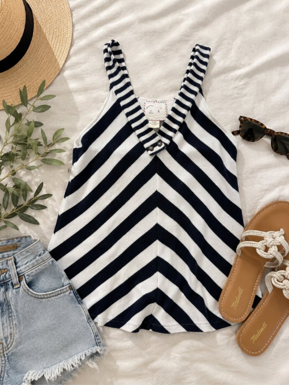 Anthropologie 9H15 Stcl Navy & White Striped Tank Top | Nautical Summer Top